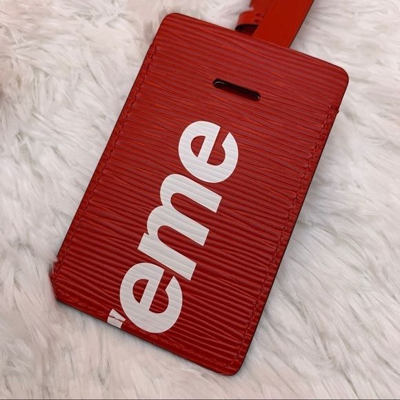 ❌❌ Authentic Louis Vuitton x SUPREME red Epi leather luggage bag tag LV LE - Picture 4 of 6